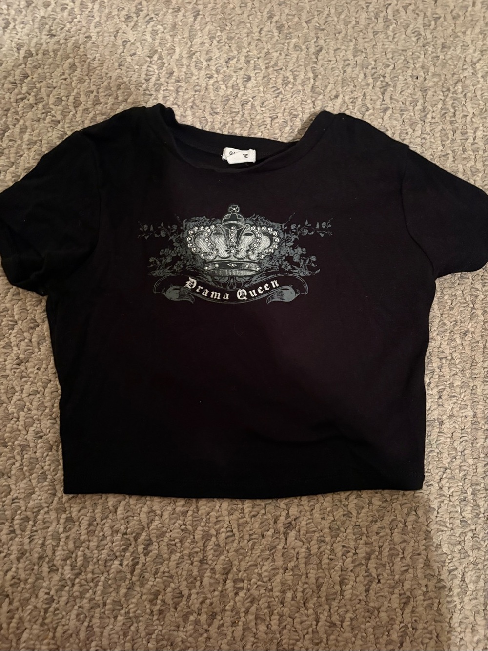 Y2K Garage Black 'Drama Queen' Short Sleeve baby Tee with gems